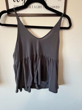 American Eagle Outfitters Charcoal Gray V-Neck Peplum Tank